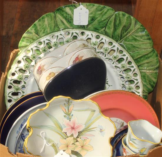 Caldas, Portugal, large circular cabbage leaf tureen stand & sundry ceramic tableware, Quimper etc